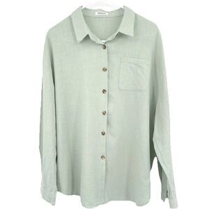HOTOUCH Womens Button Up Shirt XXL Sage Green Cotton Coastal Boho Oversized